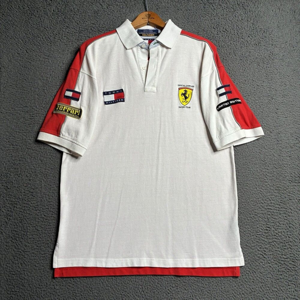 Vintage Tommy Hilfiger Polo Mens Medium Ferrari Racing Team T-Shirt Short Sleeve